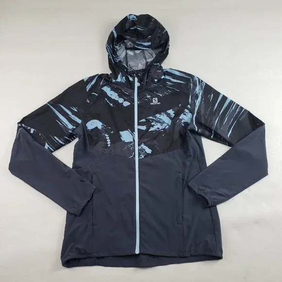 Salomon Agile Hooded Windbreaker Jacket Womens Medium Gray Active Full Zip Run - Picture 1 of 12